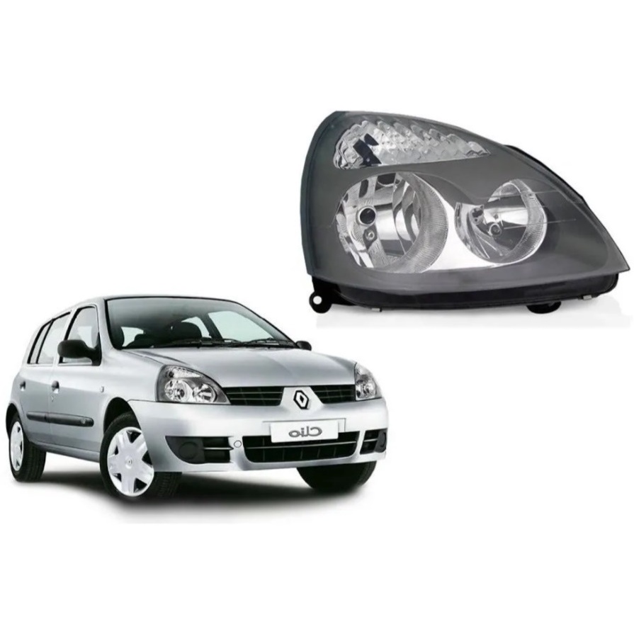 Farol Dianteiro Renault Clio 2003 2004 2005 2006 2007 2008 2009 2010 2011 2012 Direito Máscara Cinza