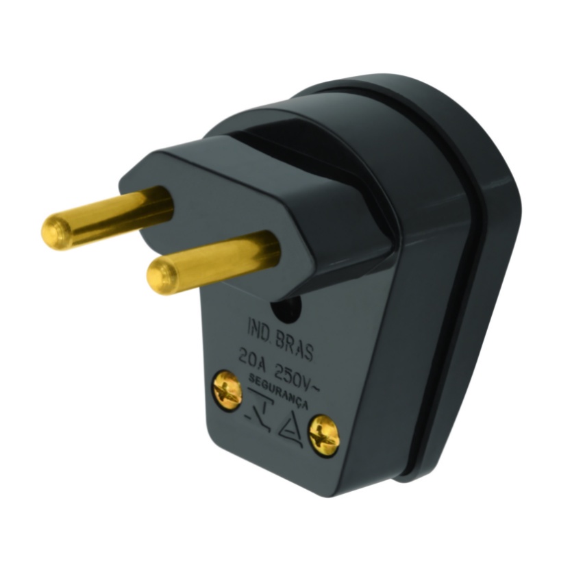 Plug Pino Maciço Macho 90 graus 2p 20a Fame Preto Prensa Cabo