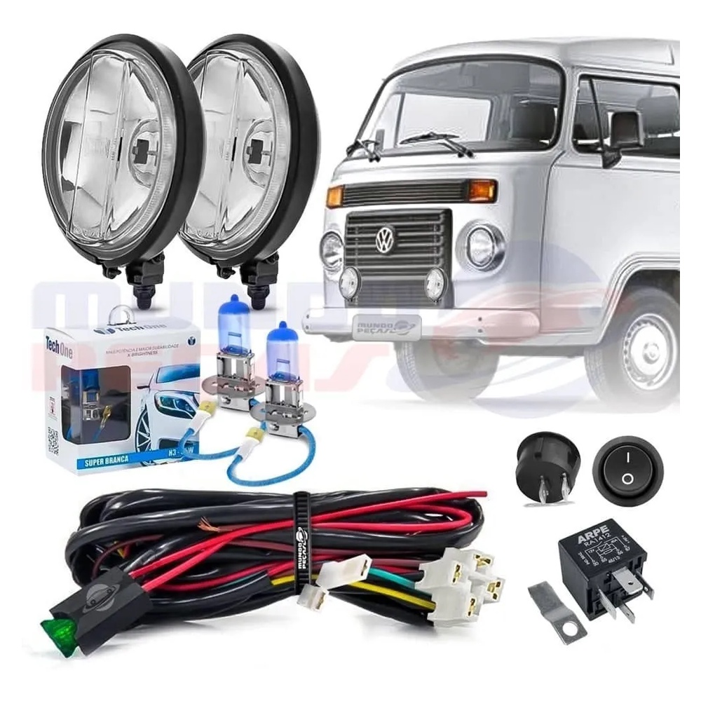 Kit Farol Milha Auxiliar Redondo Kombi Universal Completo Escorrega O Pre O