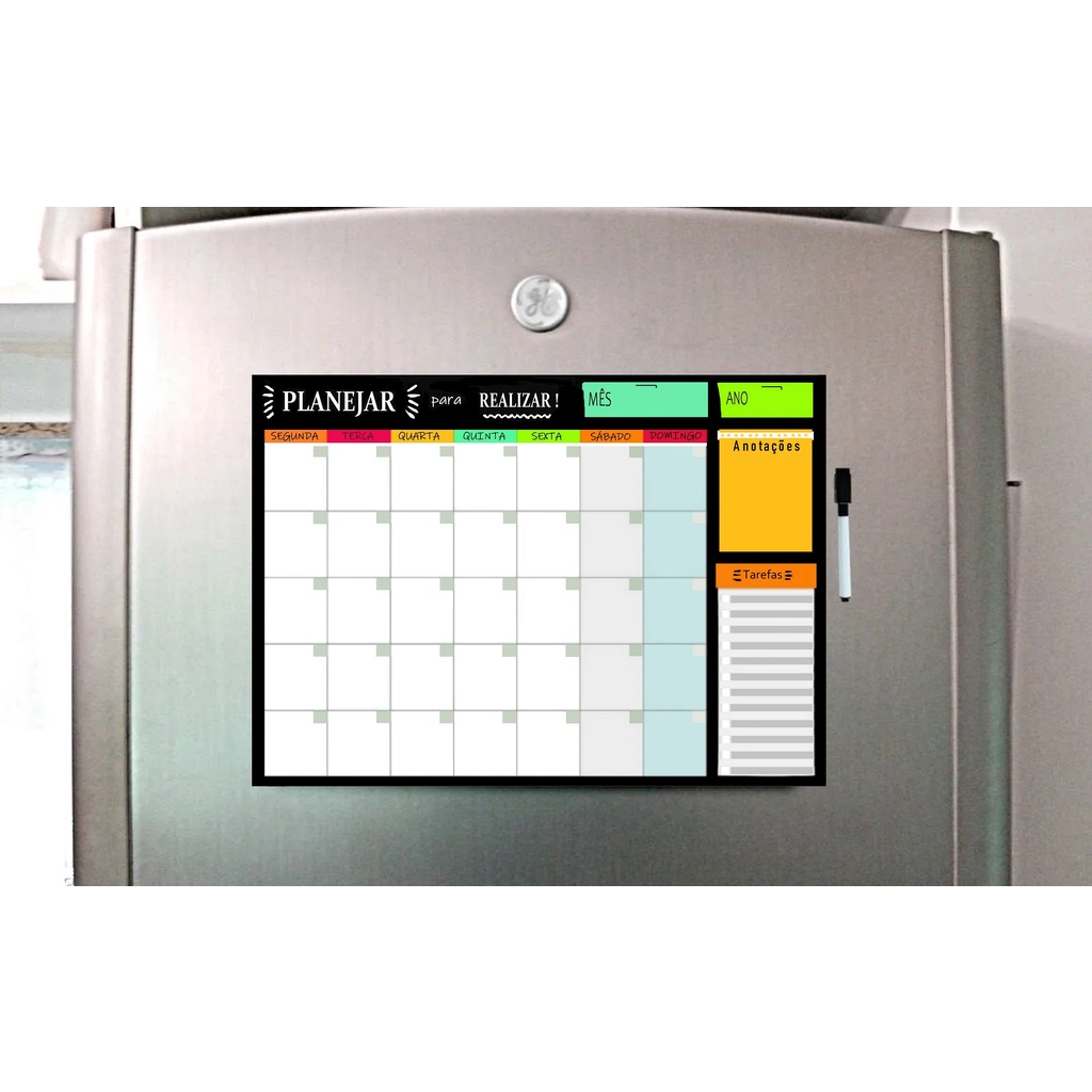 Magnético de Geladeira Imã planner organizador com caneta que escreve e apaga 28,7 X 19,6