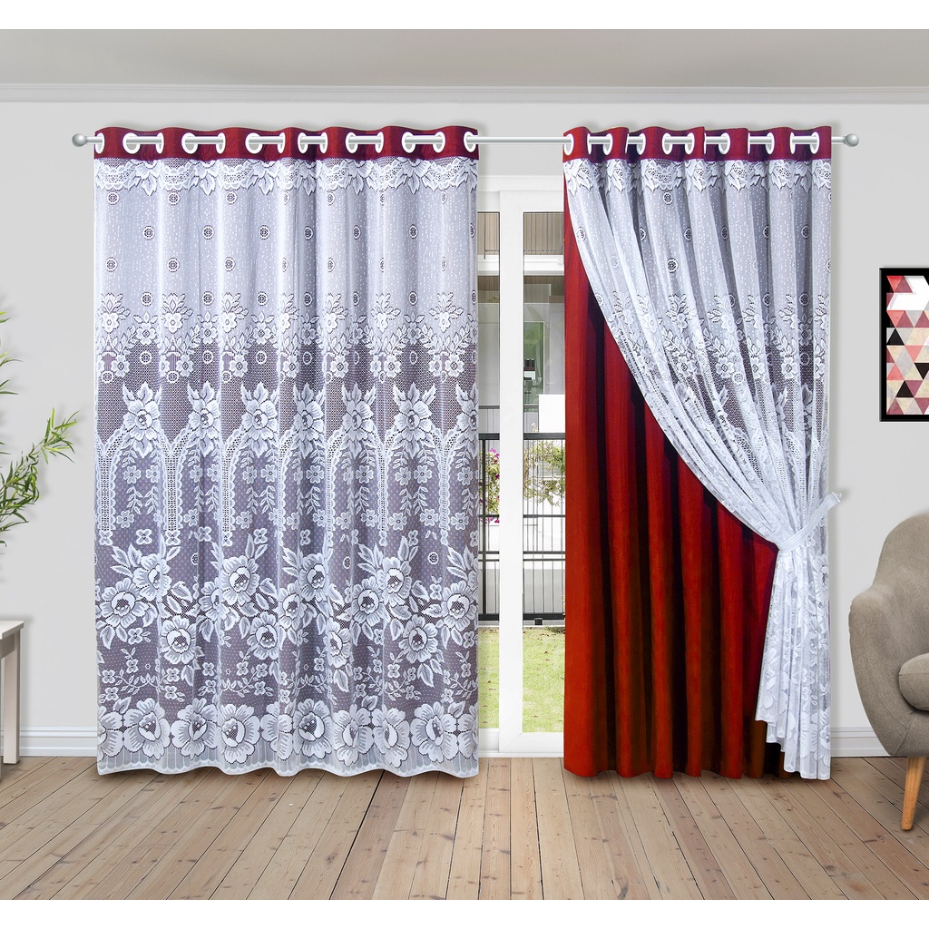 Hibisco - Cortina de Renda com Forro - Acompanha 2 Apanhadores em Oferta na Shopee