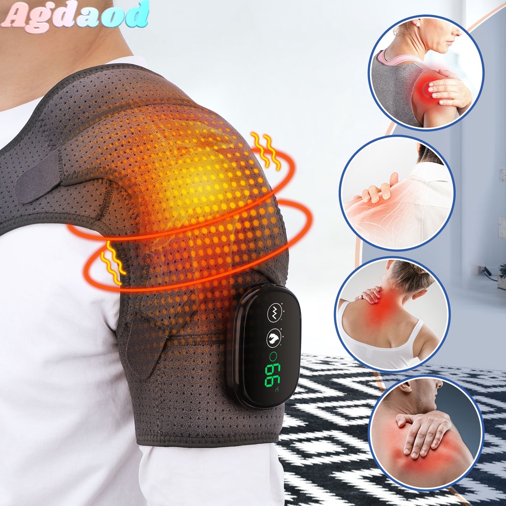 Agdoad Aquecimento Elétrico Ombro Massageador Brace Articulações Vibração Artrite Alívio Da Dor LED Inteligente Controlador Ajustável Cinto De Apoio