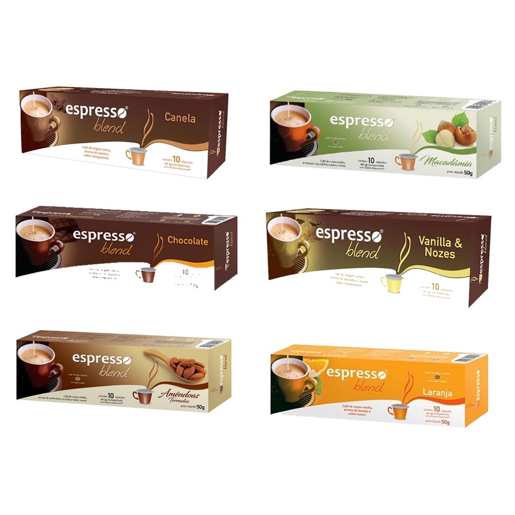 Kit 60 Cápsulas de Café Expresso para Máquinas Nespresso Canela Chocolate Amêndoas Baunilha Laranja