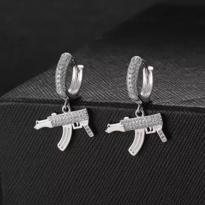 Brinco Ice Cravejado Modelo Arma Argola Hip Hop Premium A+++ em Oferta na Shopee