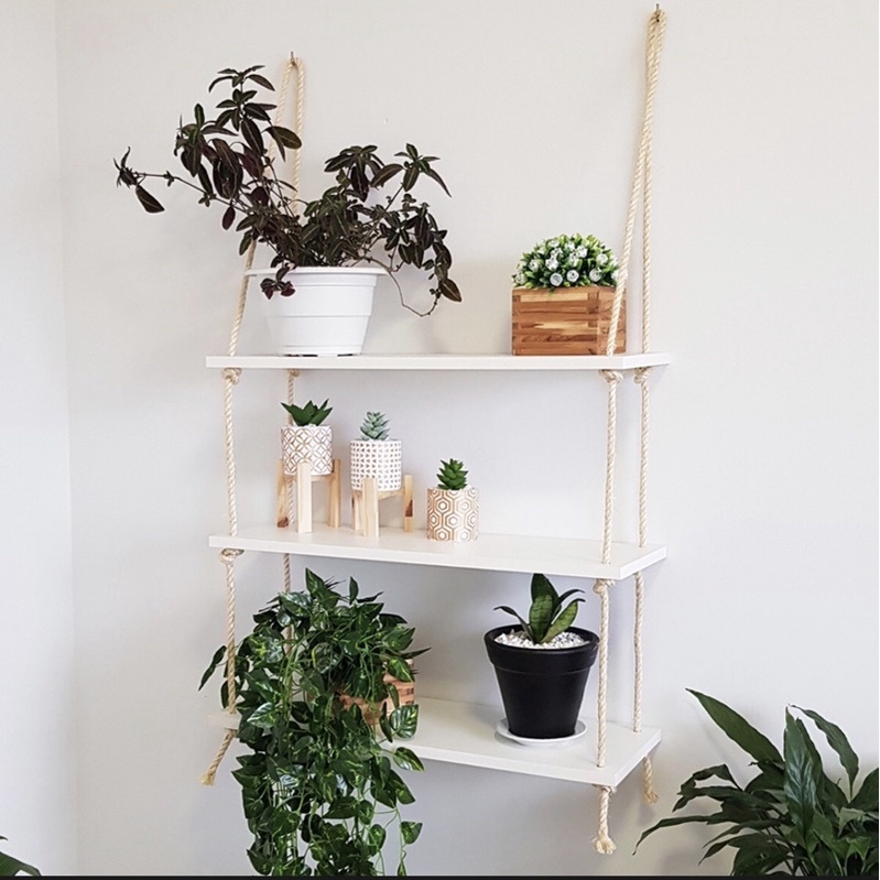 Prateleira em MDF branca com corda de sisal estante decoração externa e interna