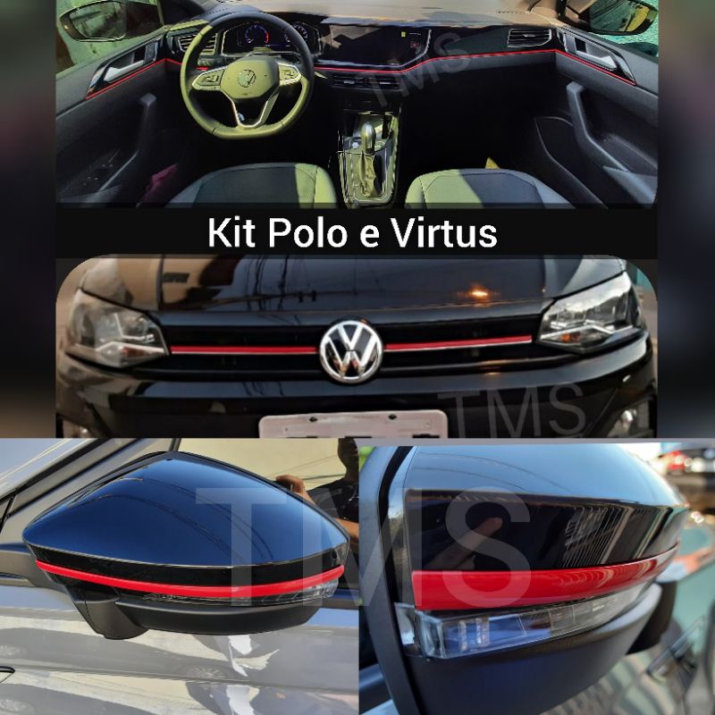Aplique kit Polo Virtus friso gts + detalhe painel e Retrovisor
