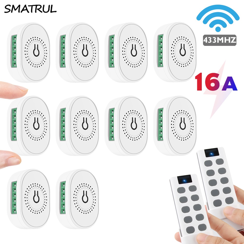 Smatrul 16a 2 way smart wireless Diy light switch 433Mhz Rf 10 remote control relay key receiver household LED 110-250V can be used for air conditioners, fans,