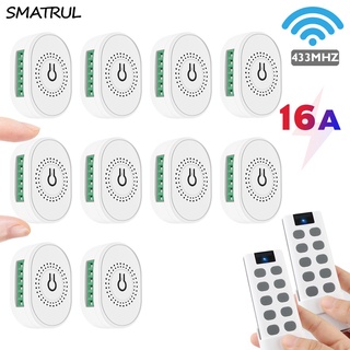 Smatrul 16a 2 way smart wireless Diy light switch 433Mhz Rf 10 remote control relay key receiver household LED 110-250V can be used for air conditioners, fans,