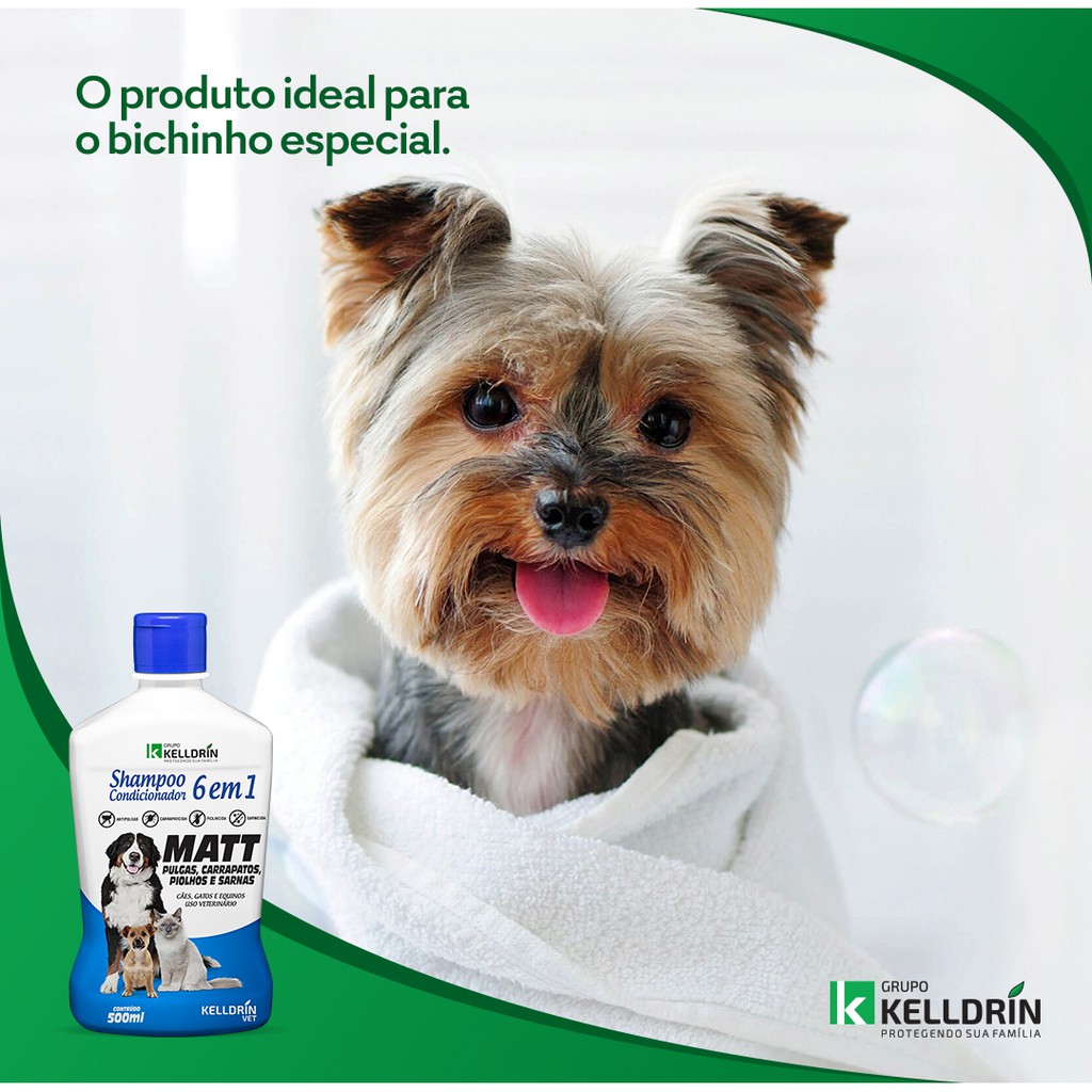 SHAMPOO E CONDICIONADOR MATT 6 EM 1 PARA CÃES E GATOS - PULGAS, CARRAPATOS,  PIOLHOS E SARNAS 500 ML - tupet rações