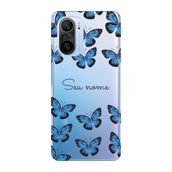 Capinha para Xiaomi Mi 11i Anti Impacto Personalizada - Borboletas azuis com nome