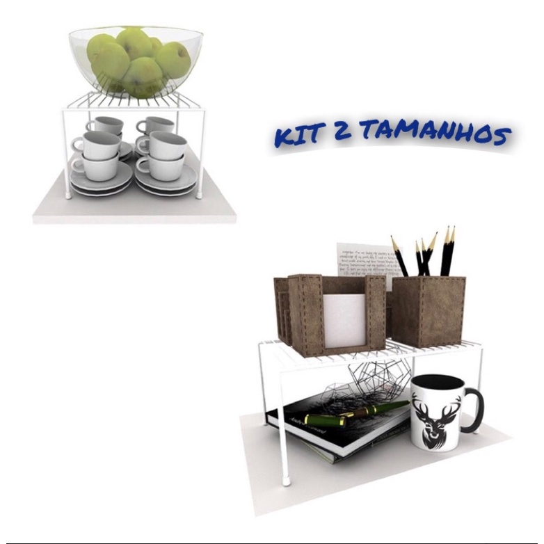 kit Organizador Armário Cozinha Prateleira Aramada Luxo 2 Tamanhos 32,22 Cm