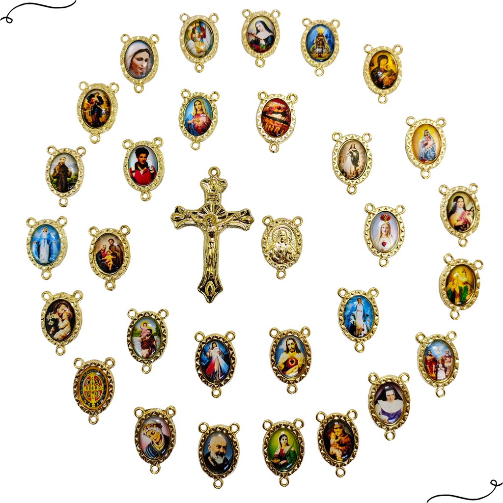 10 Crucifixos + 10 Entremeios Resinados Uma Face Para Terço Dourado Promoção em Oferta na Shopee