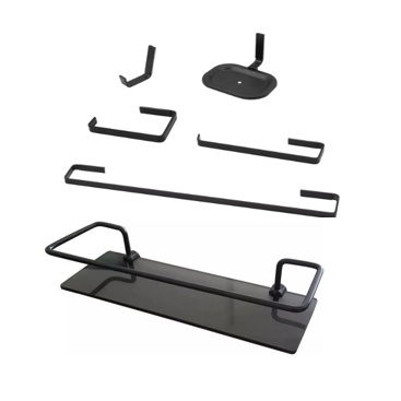 Kit Para Banheiro Luxo Preto - Kit 5 Peças Quadra Preto + Porta Shampoo Preto em Oferta na Shopee