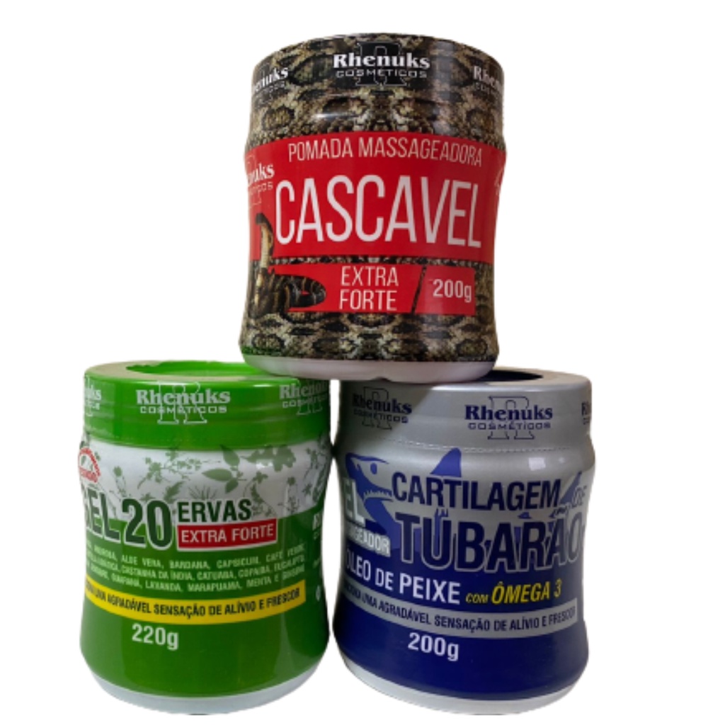 Kit Gel Sem Dor 20 Ervas/ Cartilagem Tubarão/ Cascavel