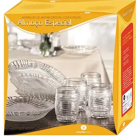 Aparelho de Jantar 8 Peças de Vidro Cristal Almoço Especial Wheaton