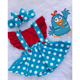 Jardineira Romper Saia Body Salopete Galinha Pintadinha Roupa De Bebe Mesversario Fantasia Infantil Menina