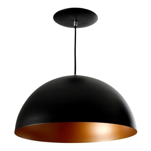 Lustre Pendente Moderno Meia Lua 40 cm Alumínio Preto Com Cobre