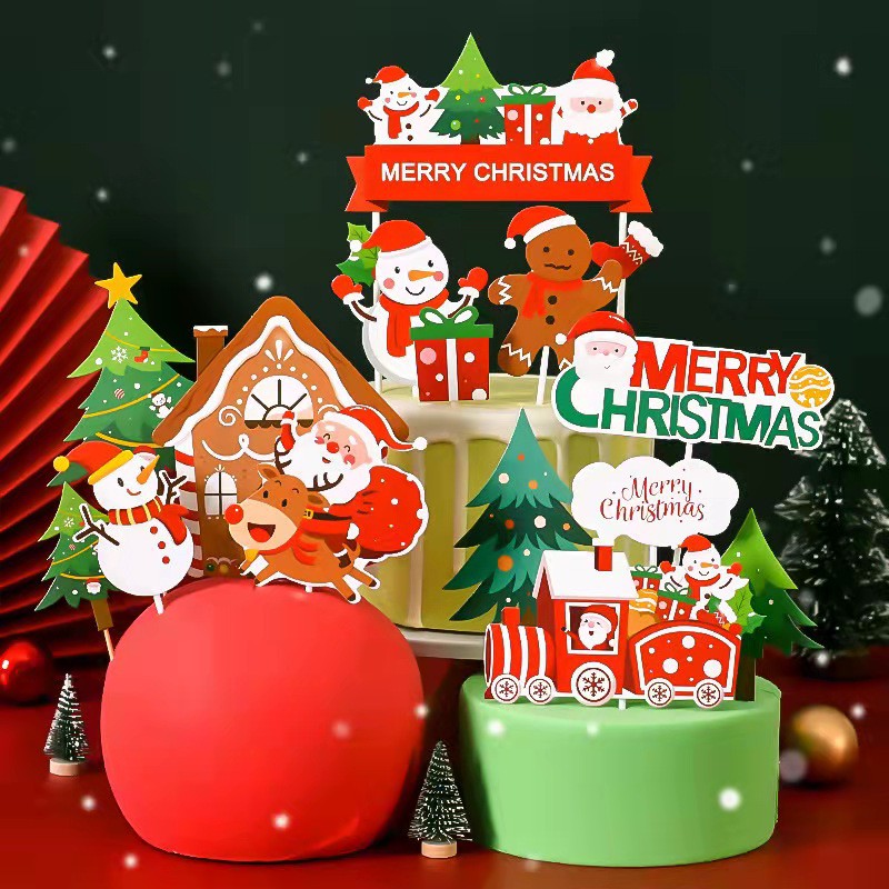Topo De Bolo Feliz Natal Para Decoração De Bolo / Bolo De Papai Noel /  Boneco De Neve | Shopee Brasil