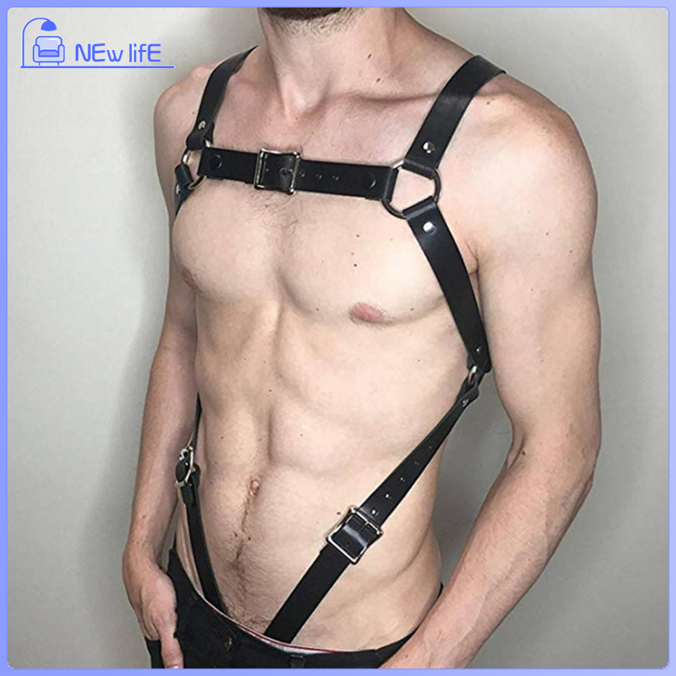 Mens Adjustable Faux Leather Body Chest Harness Fancy Belt Cosplay Club Costume 