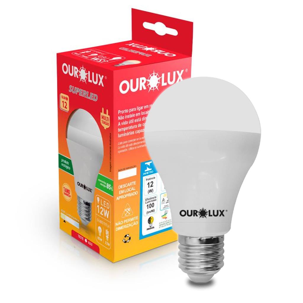 Lampada Led Bulbo A65 12W Bivolt 3000K Luz Amarela Ourolux em Oferta na Shopee