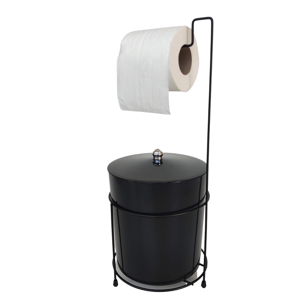 Lixeira 5 litros Top com tampa e Suporte papel higiênico aramado preto - 5 Litros em Oferta na Shopee