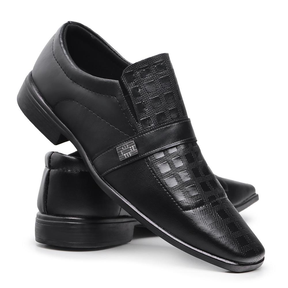 Sapato Social Masculino Couro Sintético Preto Fosco