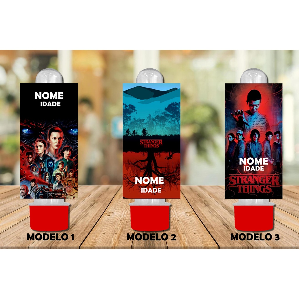36 Adesivos Etiqueta para Tubete 8x4 cm Stranger Things Personalizado com Nome e Idade com Recorte Especial