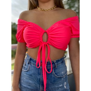 Cropped Amaração moda gringa suplex - não tem bojo - pink neon