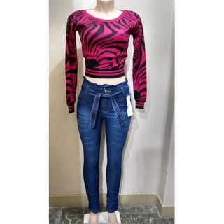 CONJUNTO LOOK: Blusa de frio feminina Malha de Lã Acrílica + Calça Jeans Feminina Clochard