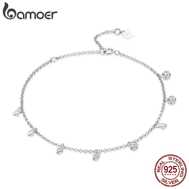 Bamoer 925 Silver White Gold Plated Zircon Charme Bracelete Correntes De Encanto Mão SCB103 em Oferta na Shopee