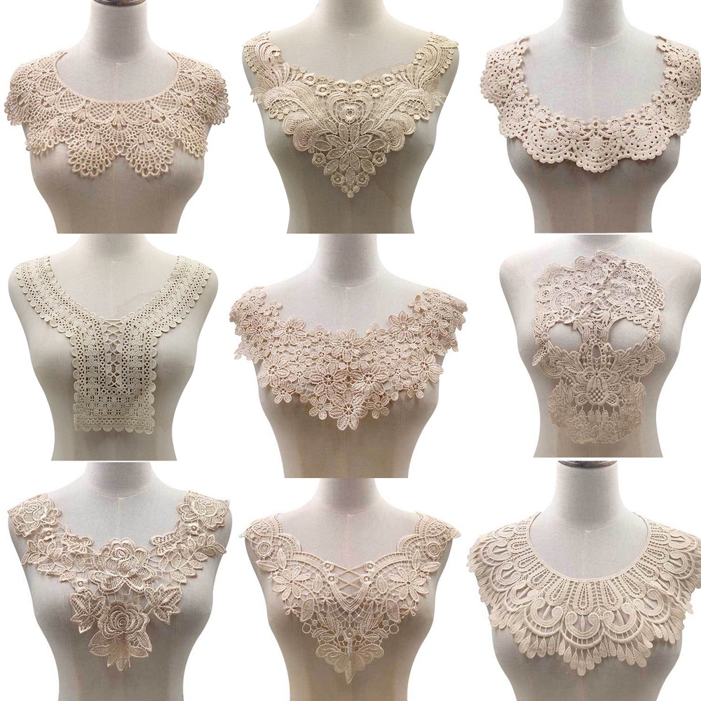1Pc Bege Floral Renda Decote Colar Tecido DIY Bordado Vestido Acessórios Apliques Costura Artesanato