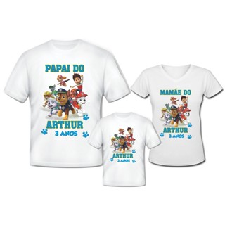 Kit 3 Camisas Personalizadas - Tema Patrulha Canina - Mãe Pai e Filho
