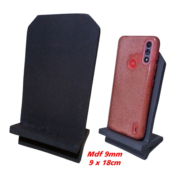 Porta Celular Tablet Suporte de Mesa para Smartphone Iphone em madeira mdf 9mm - Cinza Escuro
