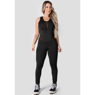 Macacão Tela Fitness Feminino Regata e Calça Longa Costas Abertas Conforto e Flexibilidade
