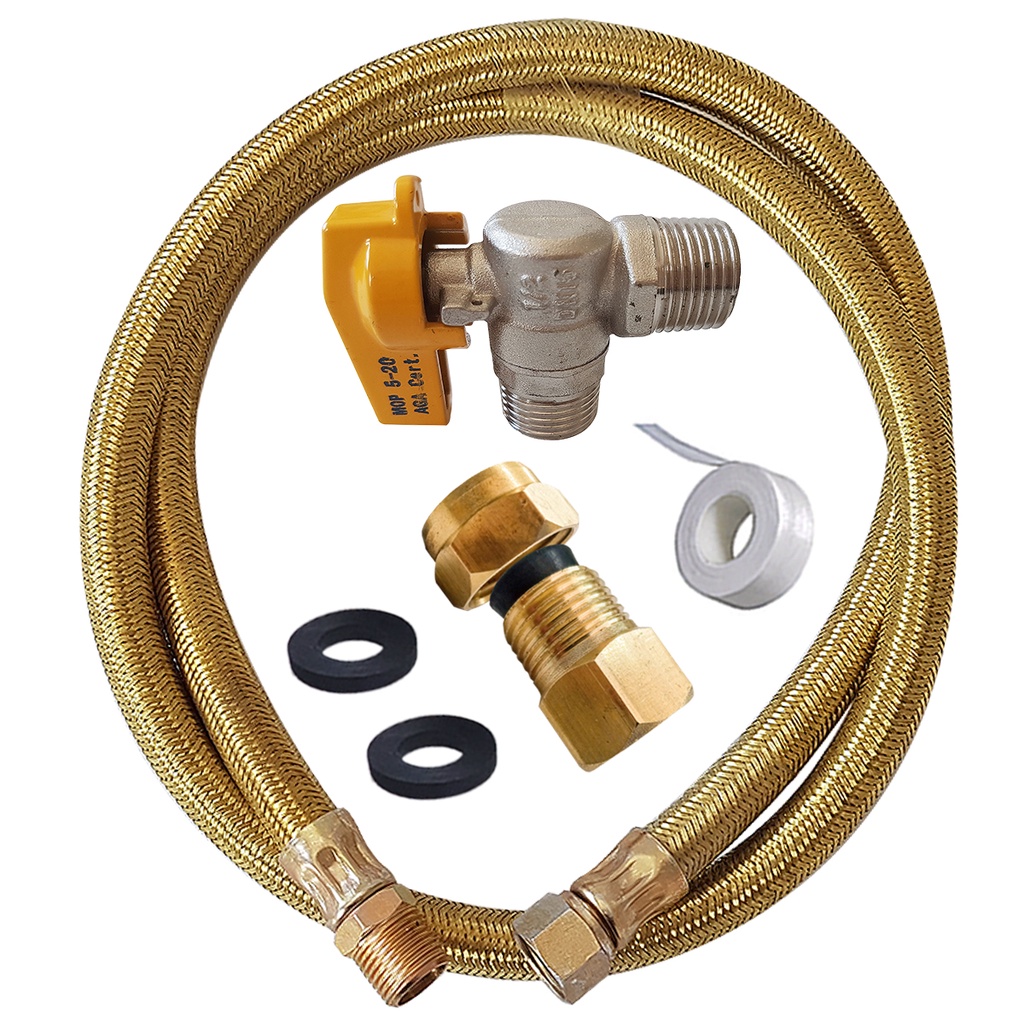 Kit Gas Encanado Mangueira Metálica Alta Temperatura Registro+ Adaptador Cooktop Forno Fogão Embutir