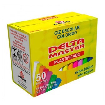 Giz de Lousa Antialérgico Colorido CX 50 UN Delta em Oferta na Shopee