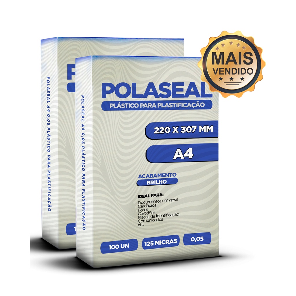 Kit Polaseal A4 220x307 - 200 Folhas - Plástico para Plastificação Pouch Film 0,05