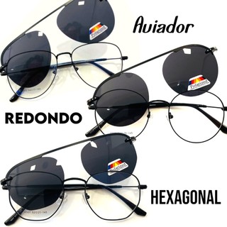 Armação de Óculos Clip On 2 em 1 Fixação Magnética Redondo/Hexagonal/Aviador