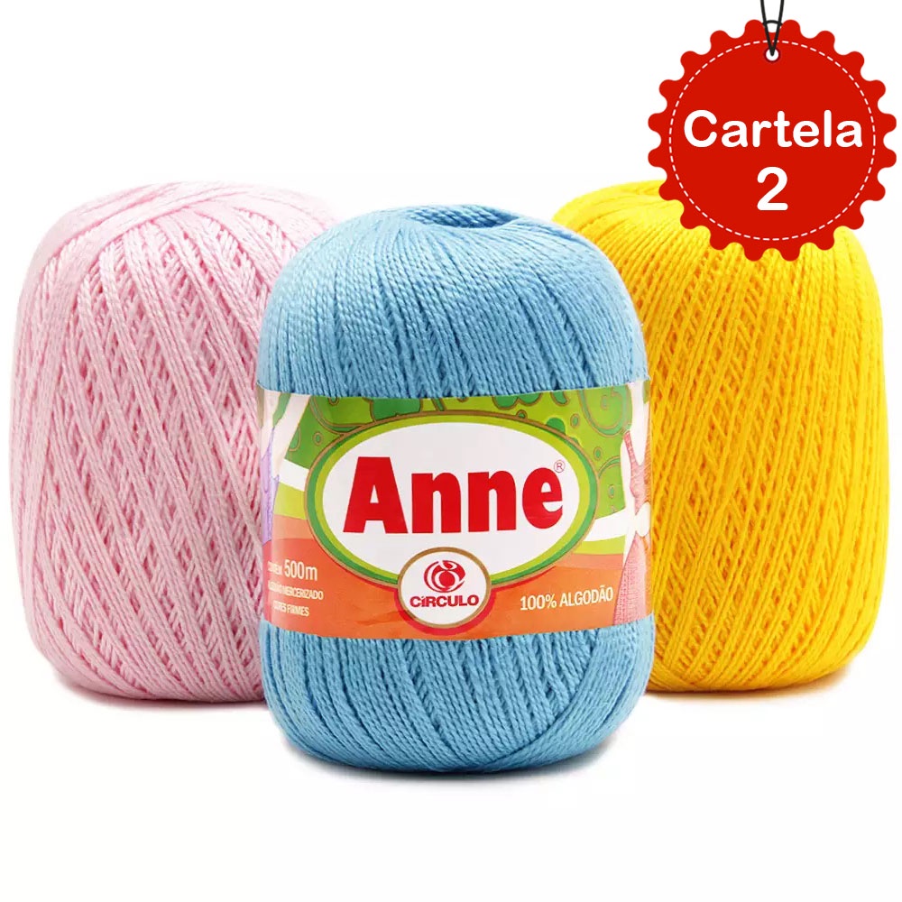 Linha Anne 500 Circulo Cores Lisas 147g 500mts TEX 295 100% Algodão Tricô e Crochê Cartela 2