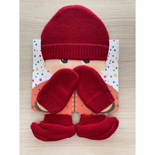 Kit de gorro e luvas recém nascido em tricot vermelho em Oferta na Shopee