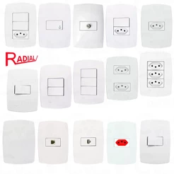 Tomadas E Interruptores RADIAL Embutidos Linha PÉROLA Branca Bivolt Plástico Antichama Profissional