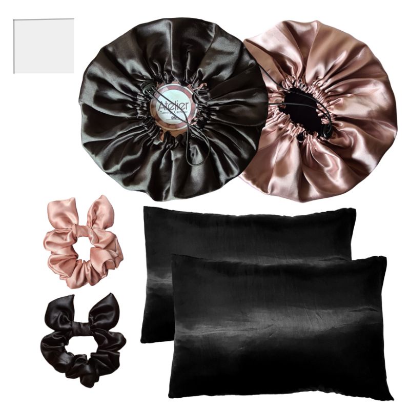 Kit 1 Touca Cetim Dupla Face Regulador + 2 Fronhas + 2 Xuxas em Oferta na Shopee