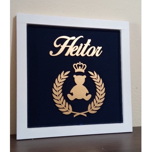Porta Maternidade azul marinho com dourado Heitor ursinho e coroa