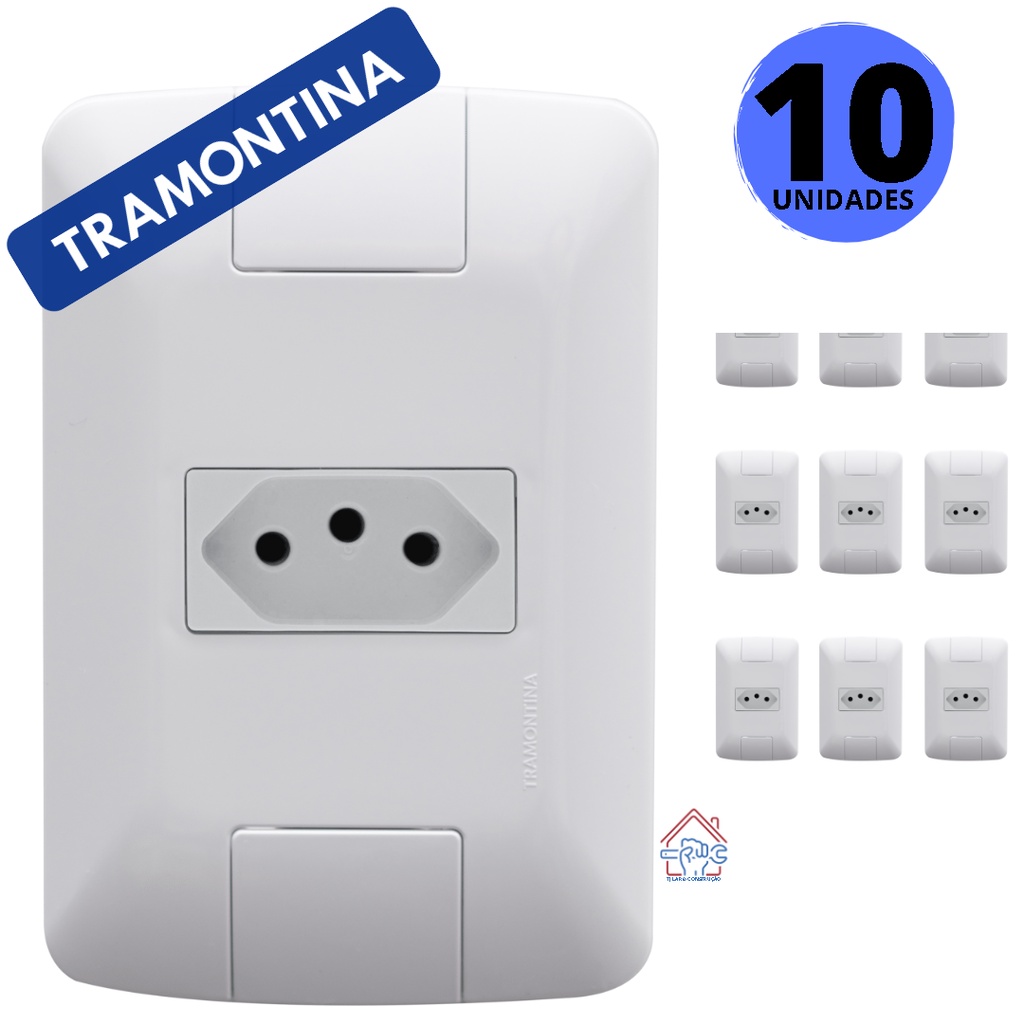 KIT C/ 10 Tomadas 10A c/Placa Tramontina  4x2 - Linha Aria em Oferta na Shopee