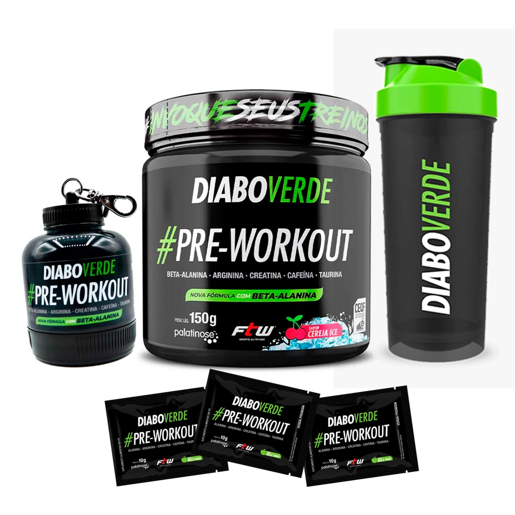 Pré treino Diabo Verde Insano Pre Workout 150g FTW + Container