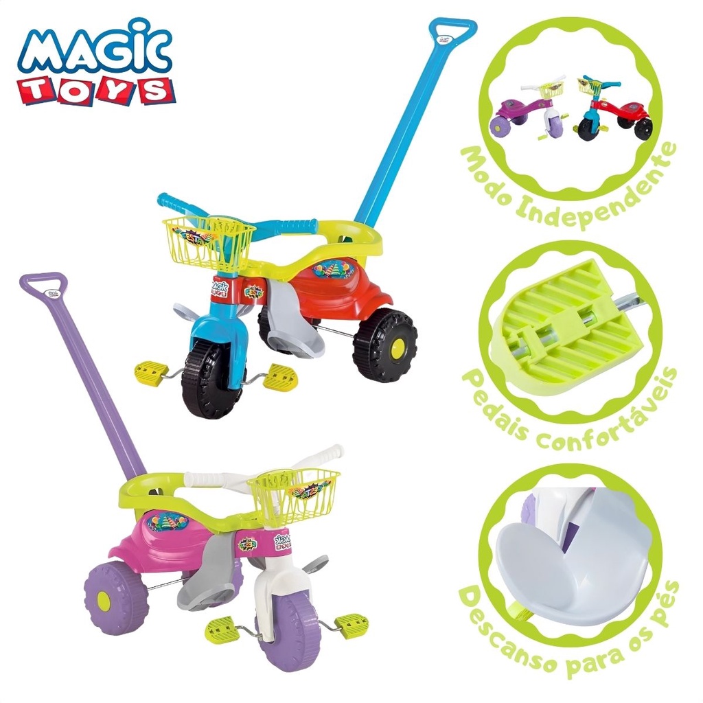 Triciclo Motoca Infantil Tico Tico Festa Azul Com Aro Protetor Magic Toys