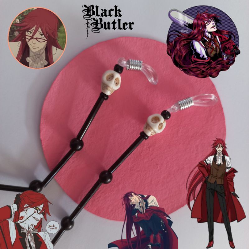 cordão de óculos/ alça para óculos/ salva óculos| Black butler Grell| caveira| acessórios para óculos|acessórios gótico