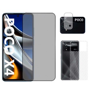Kit 3x1 Película Privacidade 9D Poco X4 Pro + Película Traseira Fibra + Película de Câmera