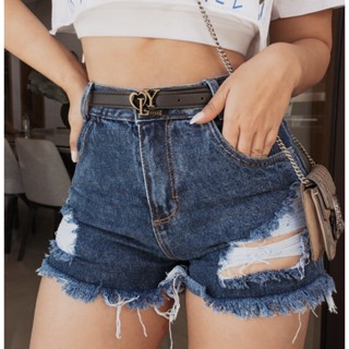 Shorts Jeans Feminino Cintura Alta Hot Pants Destroyed Moda Blogueira Desfiado Na Perna Cós Alto