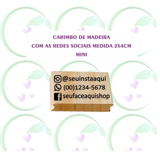 carimbo de madeira com as redes sociais medida 2x4cm em Oferta na Shopee